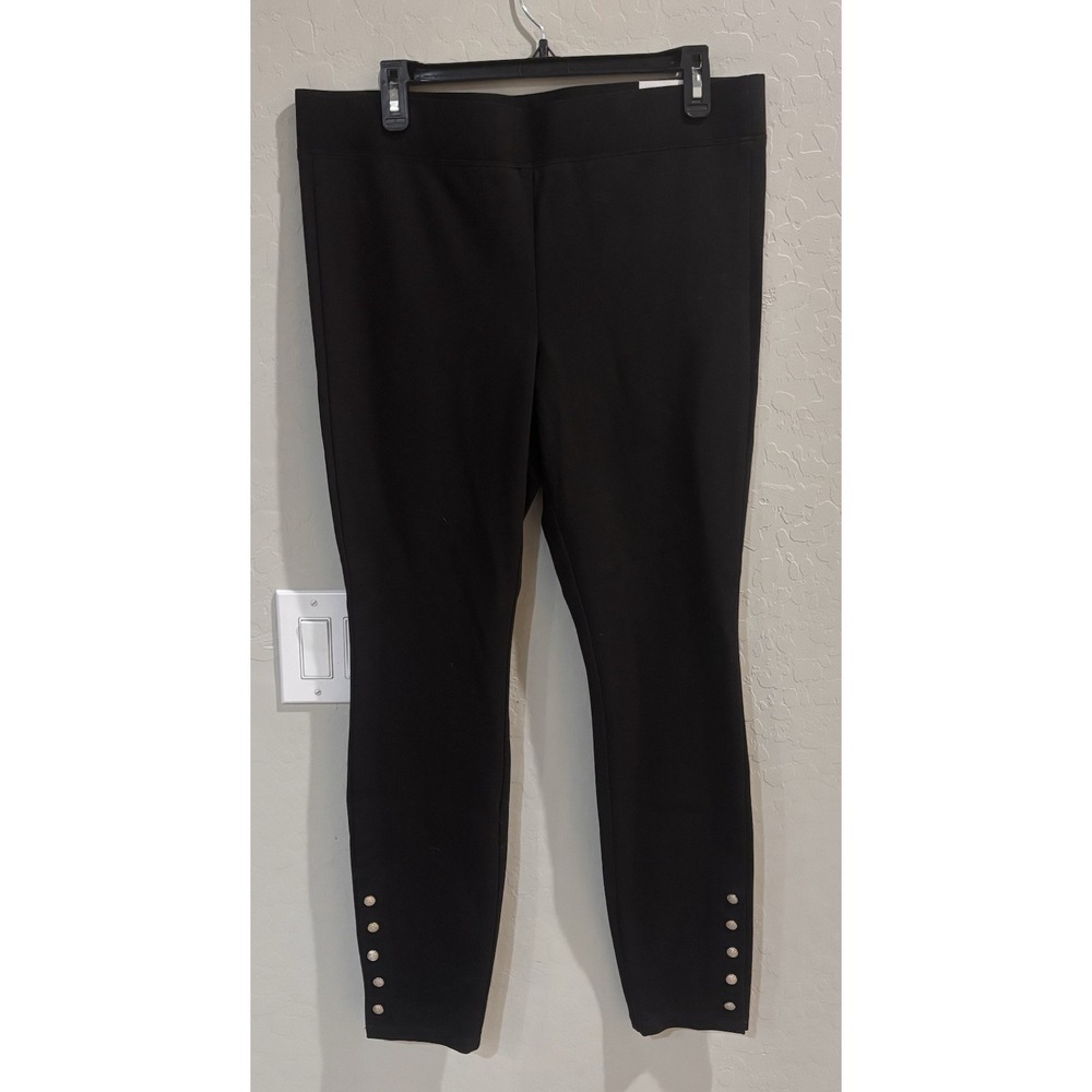 NWT WHBM Black Ponte Novelty Leggings Ankle Button Slimming Pants Size LARGE